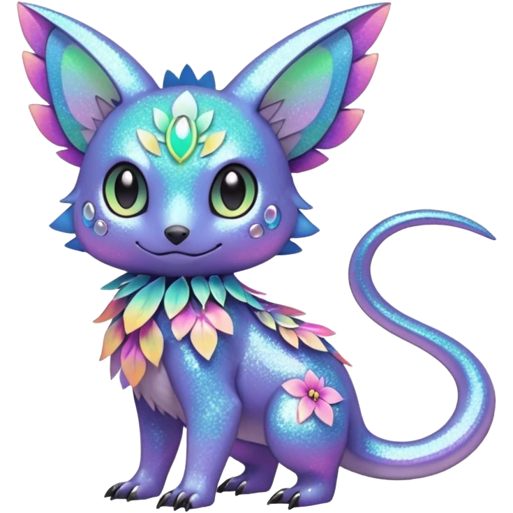 Multicolored sparkly pastel dark iridescent light pale gloomy spooky cute adorable pretty cool elegant realistic floral exotic Fakémon-Pokémon-Digimon-Trico, full body emoji
