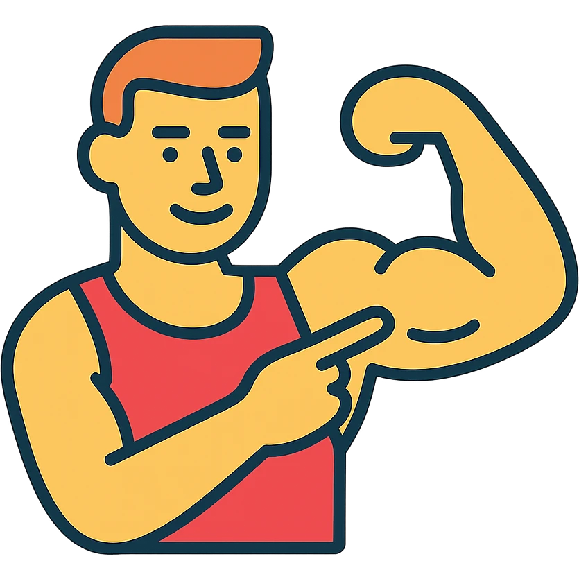  a very strong sportsman boasting his huge arm muscles. Pointing to them. emoji