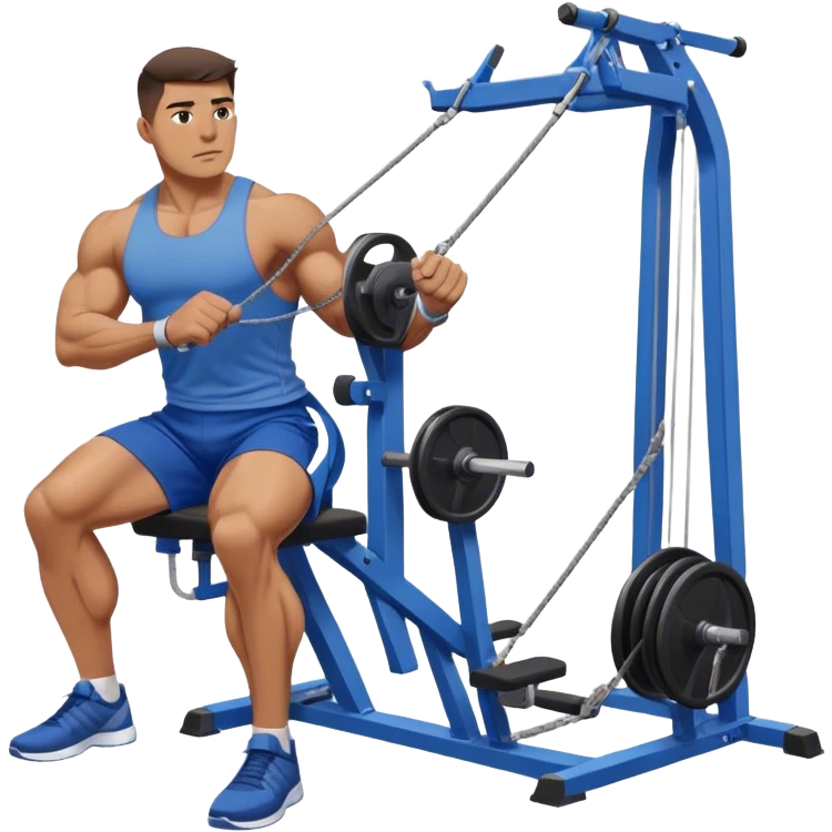 back view of man with blue shorts using seated cable-rows machine emoji