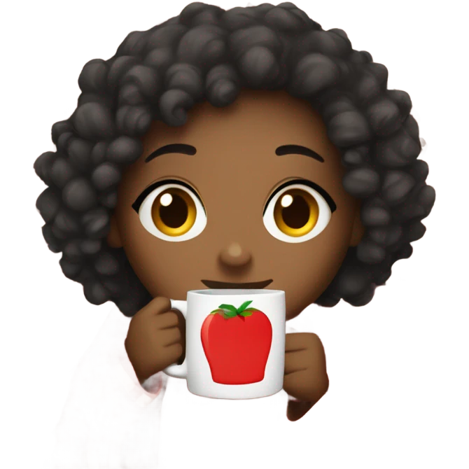 Black girl with curly hair drinking from a mug while wrapped in a checkered blanket emoji