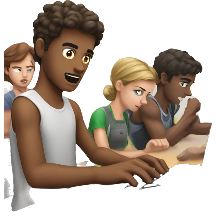 Frenzied Typing: Depict young people typing furiously on their keyboards, as if they're about to punch through them, showing their urgency and anxiety emoji