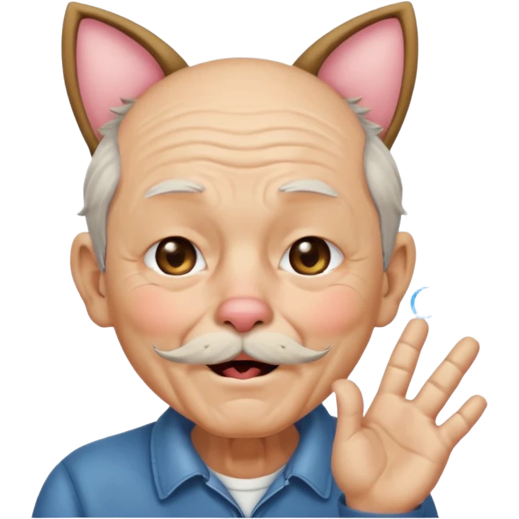 고양이귀가 달리고 윙크를 하며 뽀뽀를 날리는 할아버지 emoji
