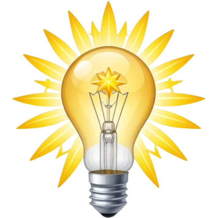 eine glühbirne mit hellen strahlen, die von innen nach außen strahlen wie ein stern emoji