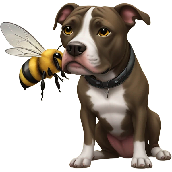 Brindle pitbull loving a bee emoji