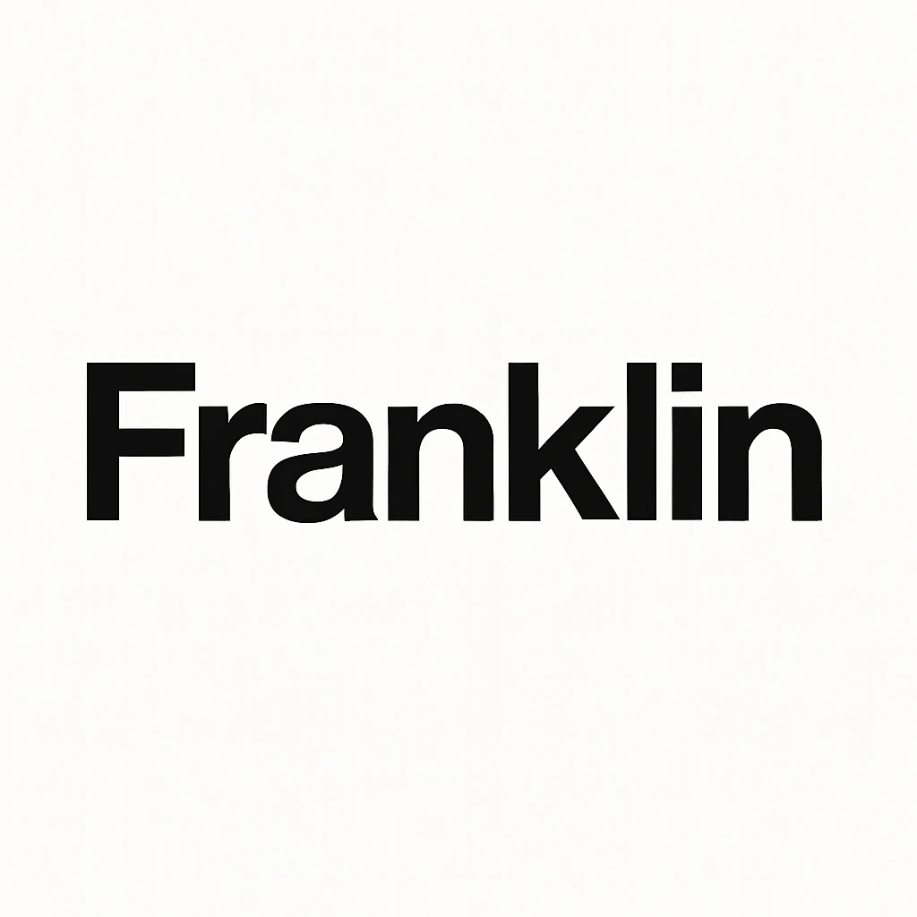 word mark 'Franklin' in title case, clean sans-serif Helvetica-inspired, bold, black emoji