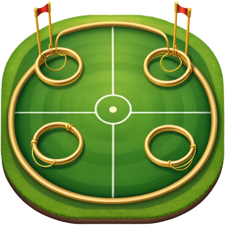 quidditch field with three golden hoops on each end, an oval shaped playing field emoji