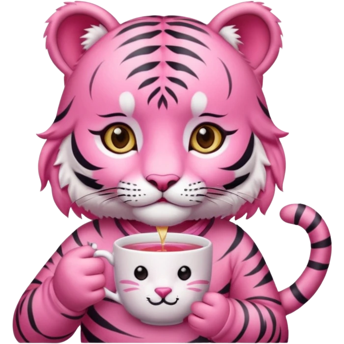 An pink girl tiger with pink tea  emoji