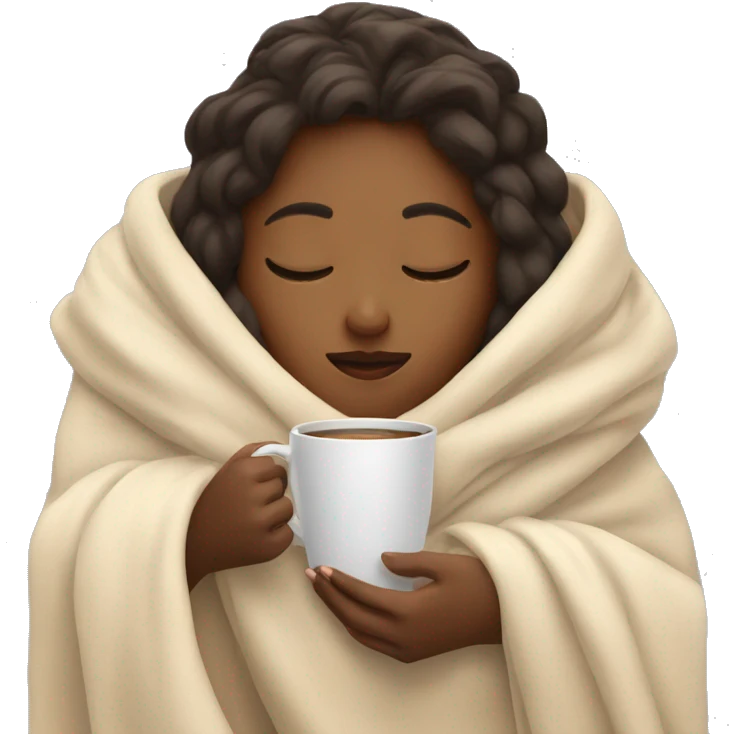 girl inside a blanket sipping coffee eyes closed emoji