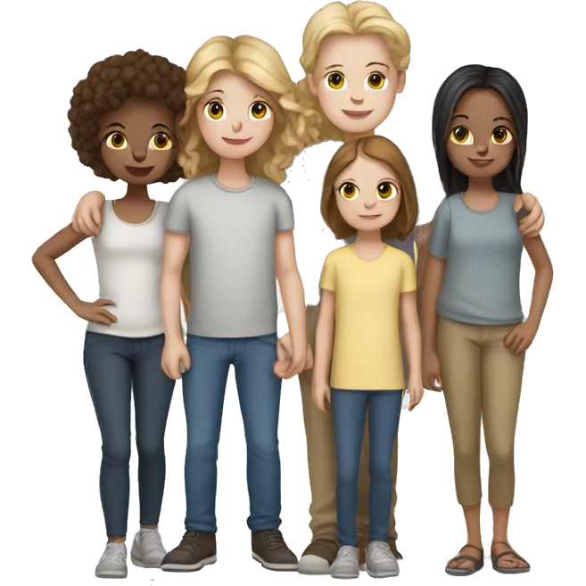family of 5, 2 girls, 1 boy, 2 cats, white skin emoji