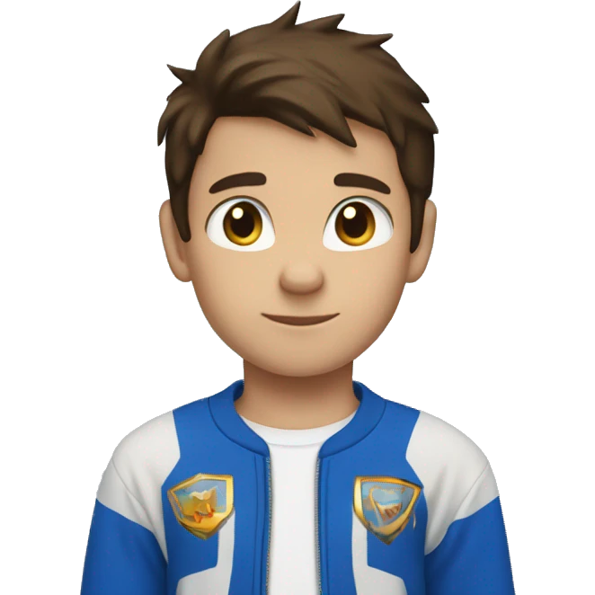 A young boy with short brown hair and brown eyes wearing a blue sonic the hedgehog shirt
 emoji