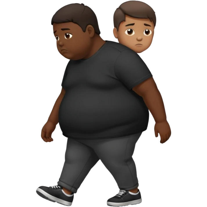 sad fat young boy in black t shirt walking from the side emoji