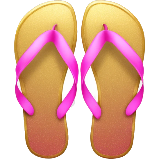 Realistic metallic gold and pink gradient pair of summer flip flops isolated. emoji