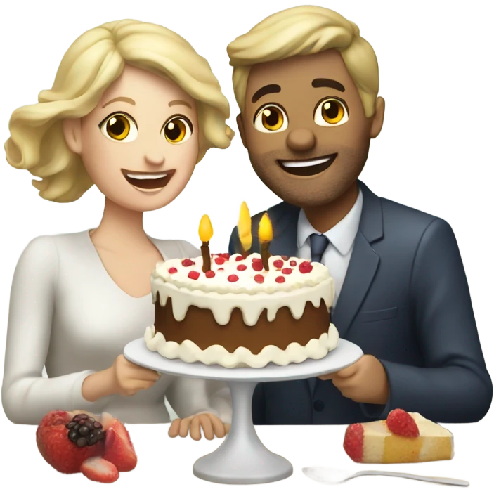Happy Anniversary white couple eating cake emoji