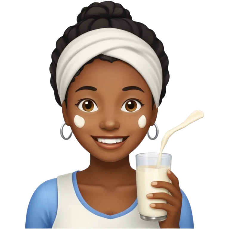  Black Woman with milk spilled on her face with satisfactory expression emoji