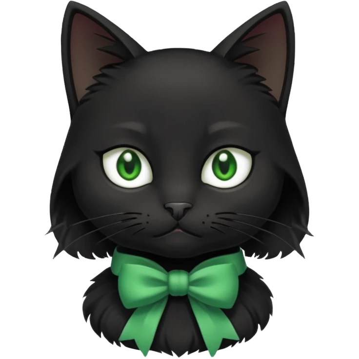 A black cat with sly green eyes and a white bow around its neck emoji