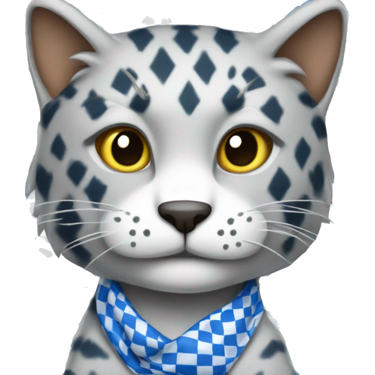 wildcat wearing blue and white checkered bandana around its neck emoji