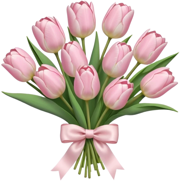 very pale pink tulips bouquet with light pink bow emoji