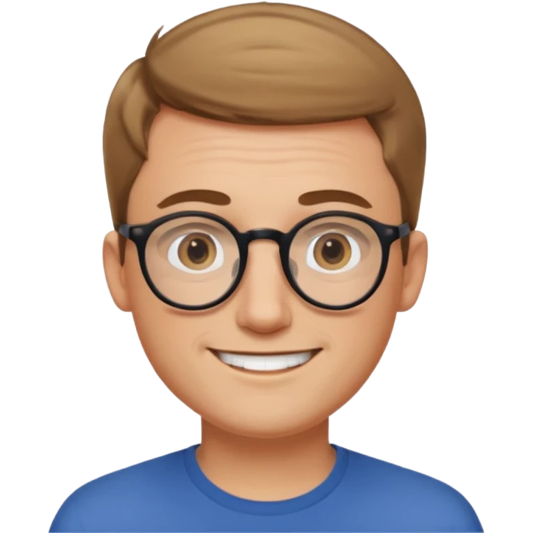 homme blanc cheveux très court marron clair sans barbe sourrir avec lunettes rondes emoji