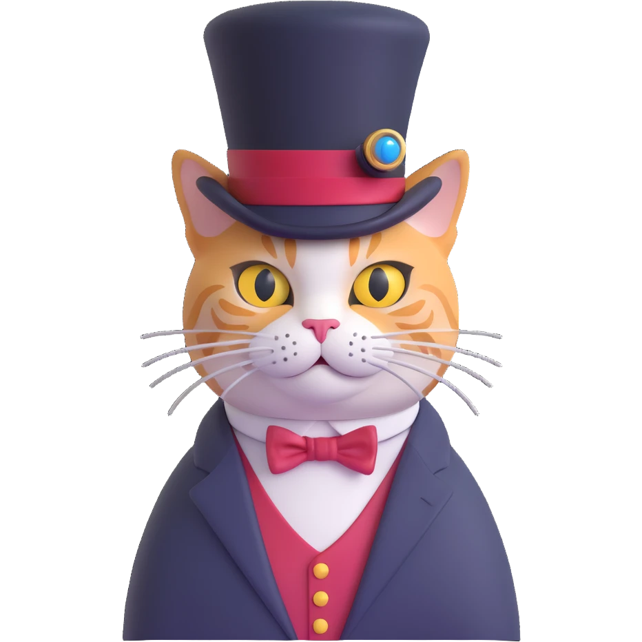 A cute cartoon-style emoji of a cat wearing a top hat and monocle, looking sophisticated emoji