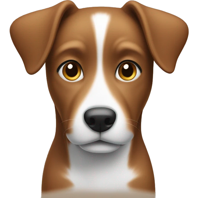 Brown dog with white paws, tip of tail, chest and midline of face  emoji