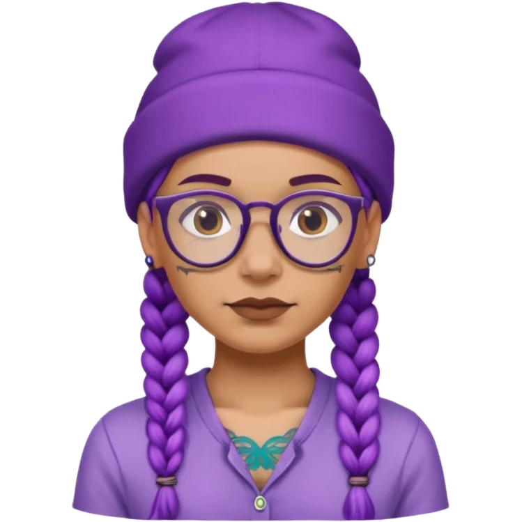 tattoed face, normal glassess, fat venice gondolier with iconic hat and purple braided hair emoji