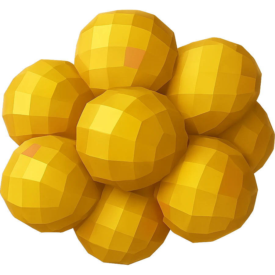 Hyperrealistic 3D yellow fat cells (adipocytes) similar to the reference image, with no background, in a low poly 3D style. emoji