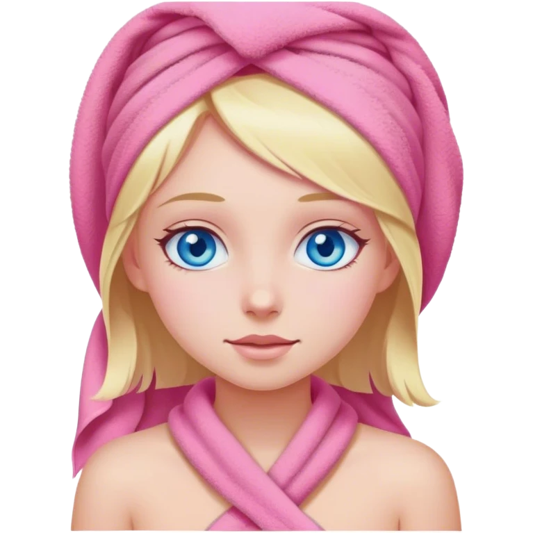 Cinematic realistic girl with blue eyes, wearing a pink towel emoji