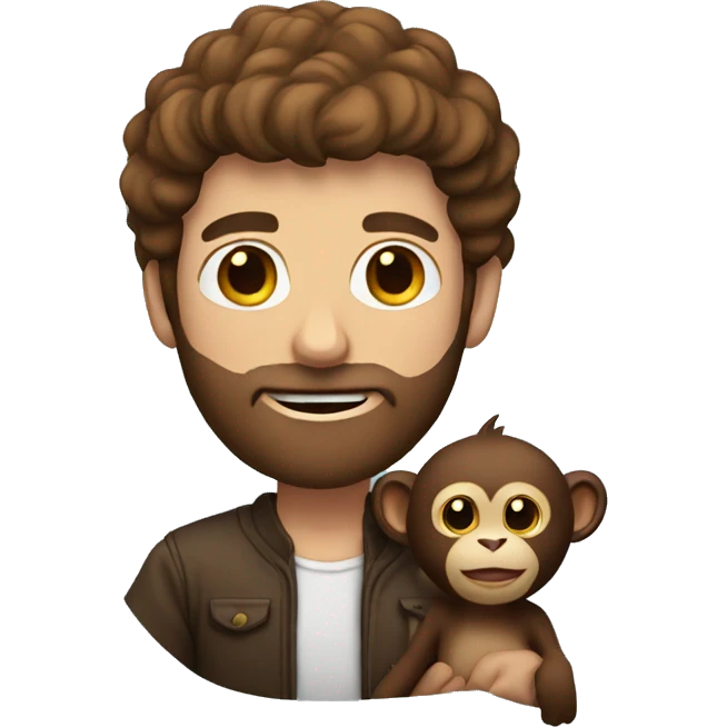brown haired man with beard holding a monkey emoji