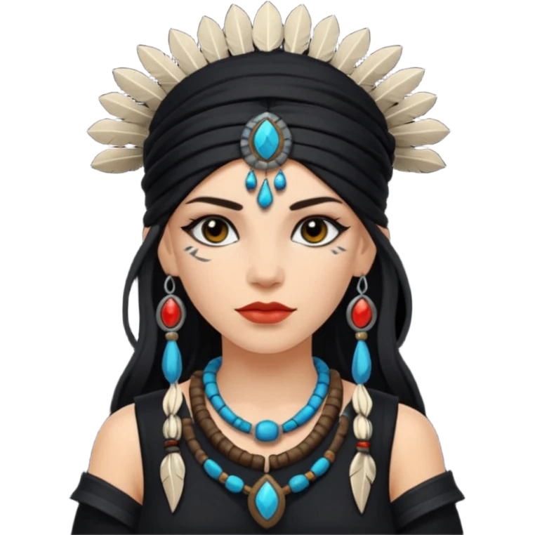 white shaman woman black clothes black accesories  emoji