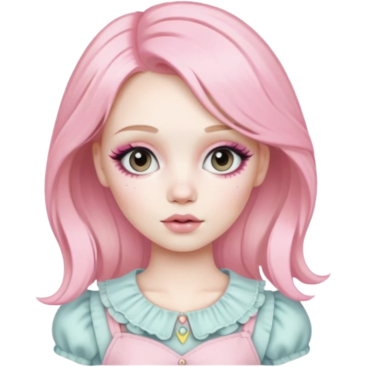 Blonde woman with pastel pink hair, pale skin, doll-like appearance, ThatPoppy music artist emoji
