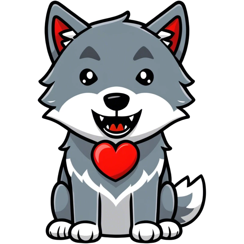 A scary wolf howling at a great big red heart in the sky with excitement emoji