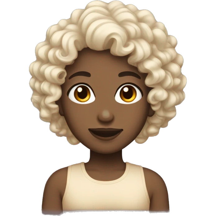 Black colored curly hair and light skin tone emoji