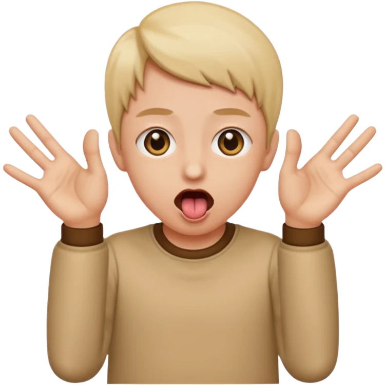 eyes wide open, hands on both sides open fingers facing in, tongue sticking out  emoji