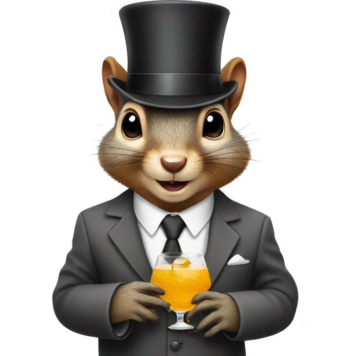 Squirrel in suit holding a martini wearing hat emoji