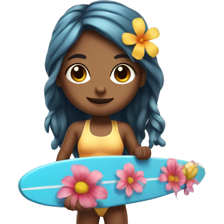 cute paddle boarding girl, with flower in her hair emoji