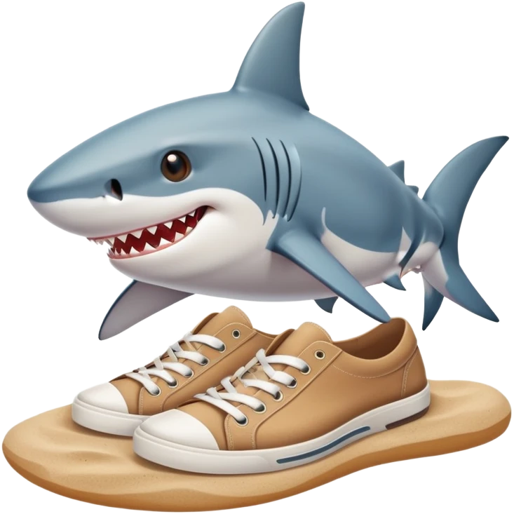 Shark with a pair of shoes on the beach emoji