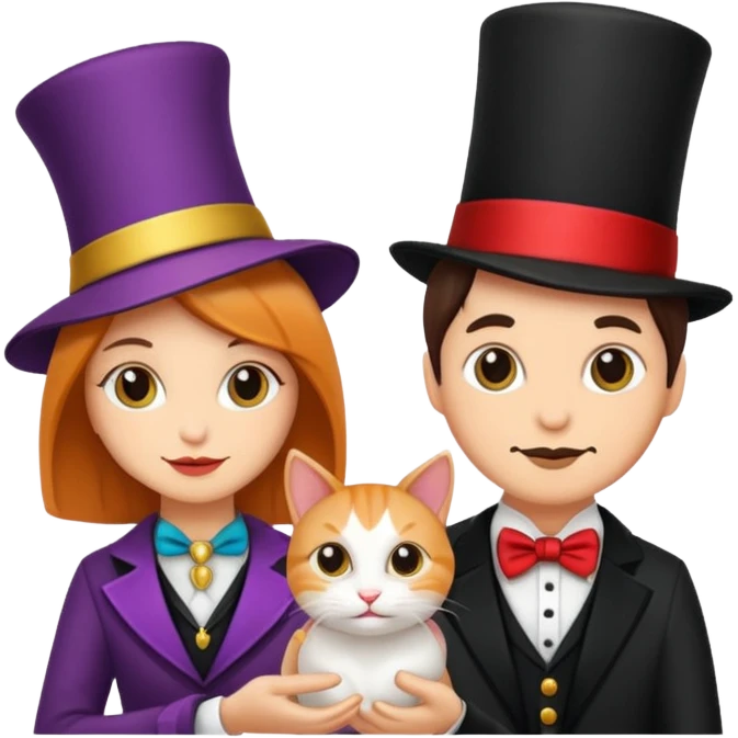 magician couple and their pet cat emoji