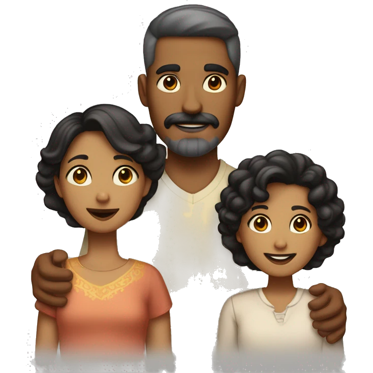 Family of a light dark skinned father, with a well trimmed mustache and beard, a fair skinned mother with black hair and gold highlights, 2 sons who are a light dark skinned, and a daughter who has a light skin and short black hair emoji