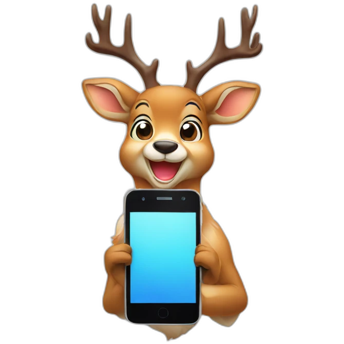 Happy deer with smartphone emoji