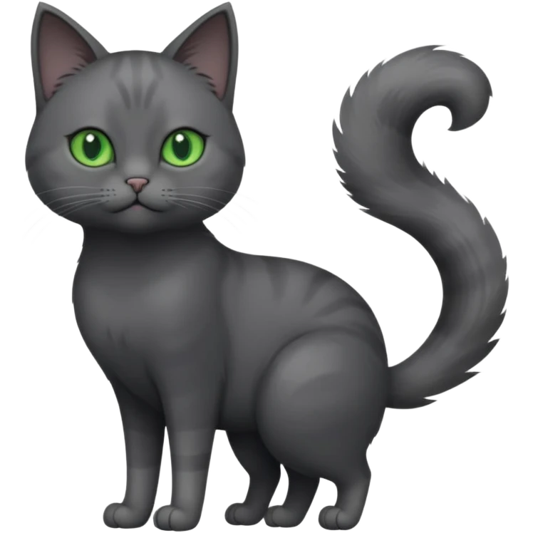 full body view of beautiful female solid dark grey cat with green eyes, grey face, white toes and white patch on chest emoji