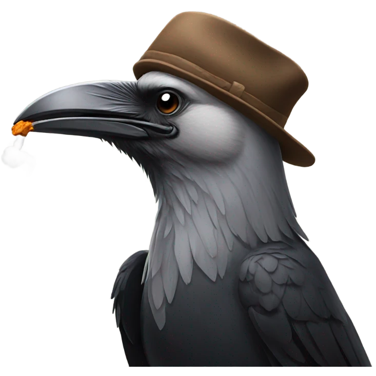 Crow with a wooden cap smoking emoji