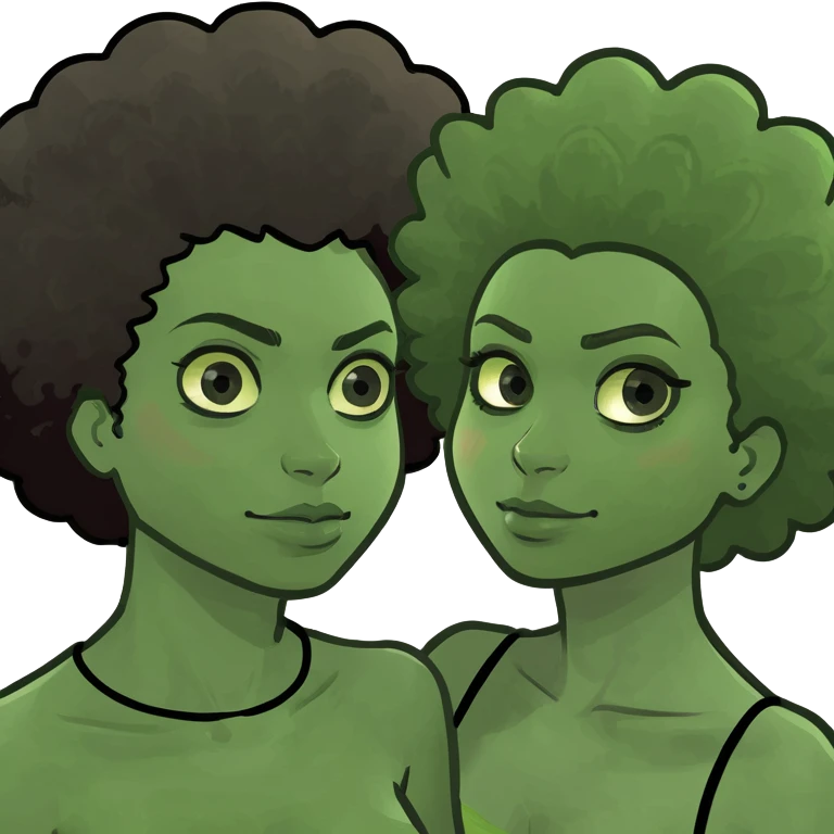 Chica morena con cabello afro y chico blanco con pelo cresco emoji