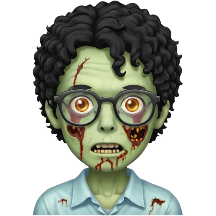 glasses zombie with black curly hair emoji