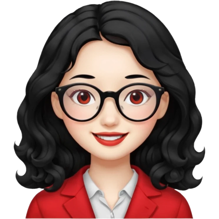 Beautiful girl,Black hair,wavy hair，long hair,Black eyes,Chinese peli rojo y lentes emoji