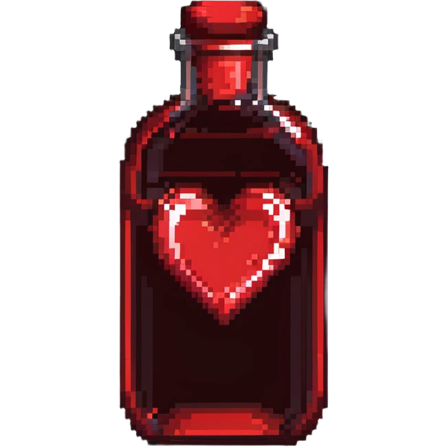 health potion, heart-shaped bottle, glowing red liquid emoji