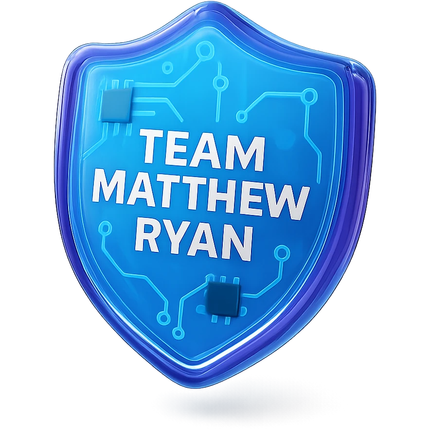TeamMatthewRyan as a glossy circuit tech badge emoji