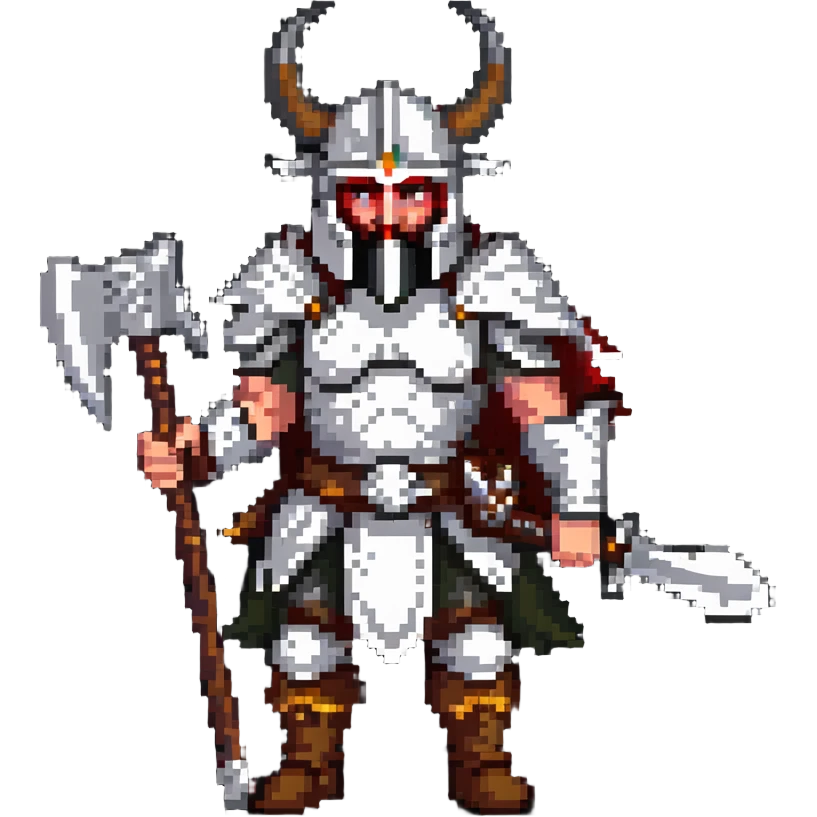 Russian pagan warrior with fur armor, battle axe, horned helmet emoji