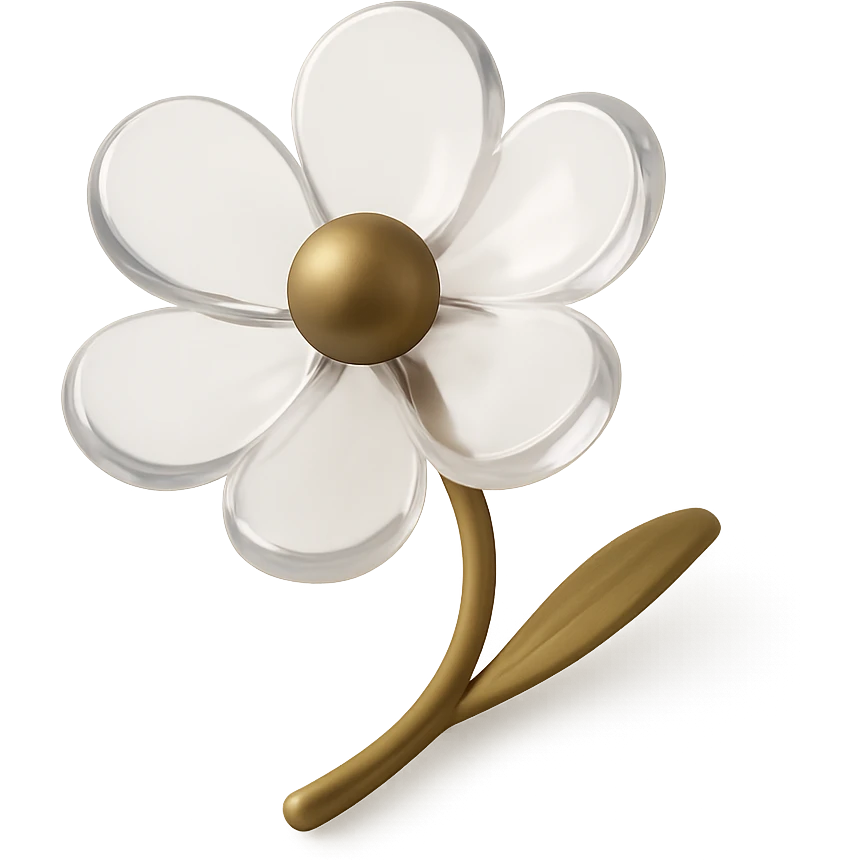 transparent flower, shiny and translucent glass style emoji