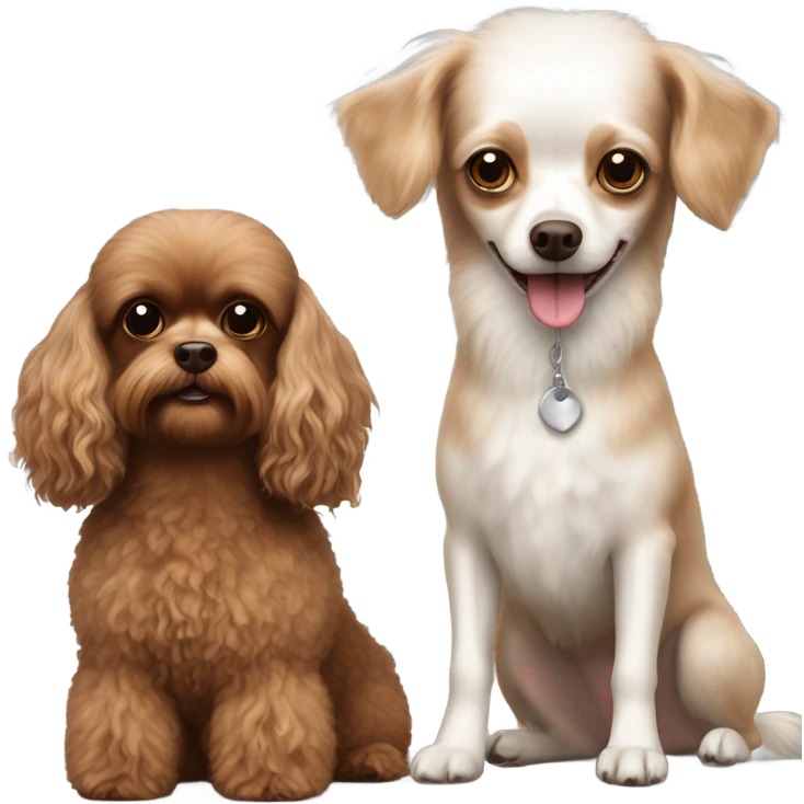 White toy poodle and a Chihuahua long hair brown ￼ emoji