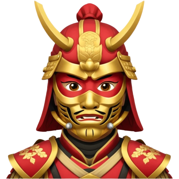Samurai with red and gold armor and they have a detailed mask covering their mouth but only covering their nose and down emoji